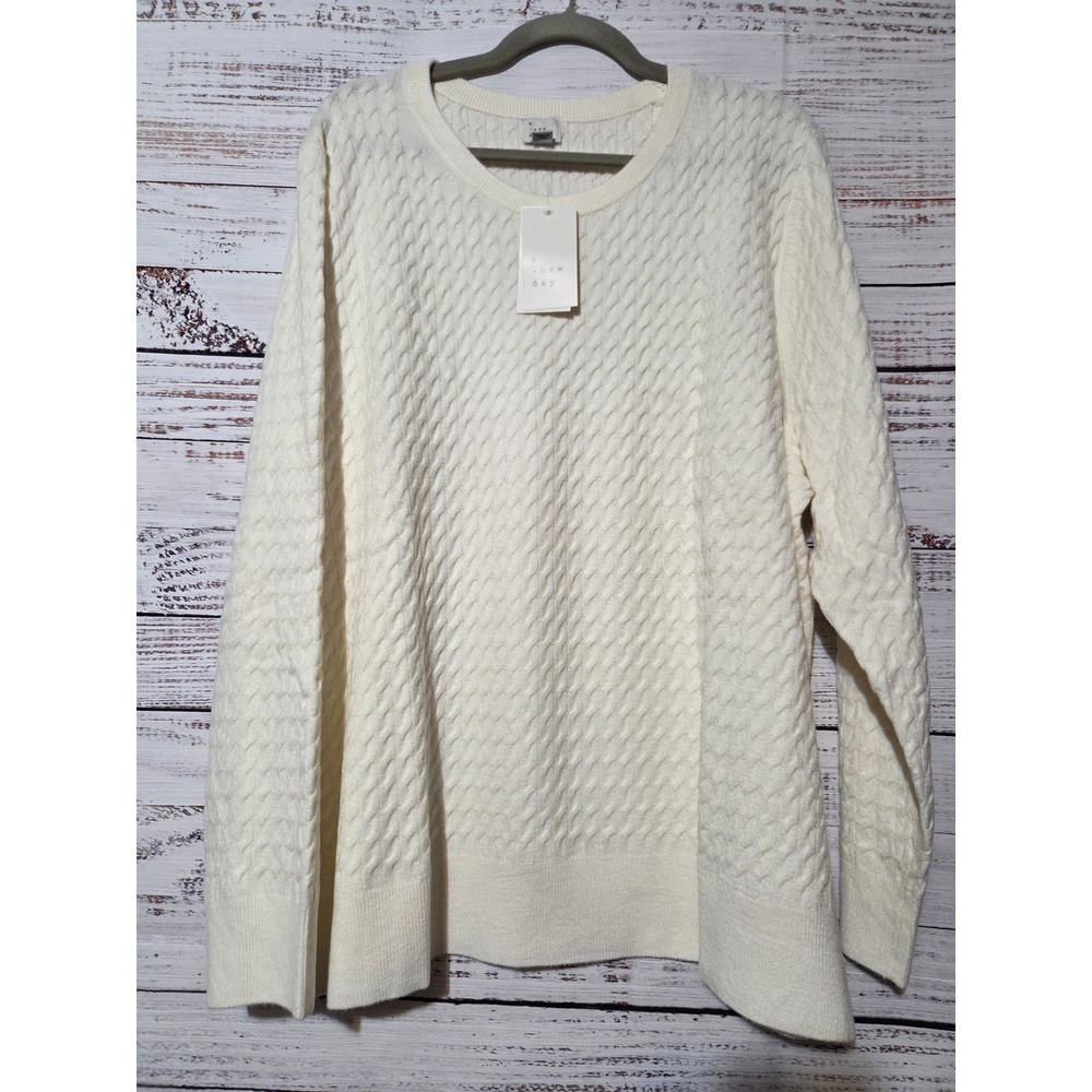 A New Day Womens 3X Cream Cable Knit Sweater Cashmere Soft Crew Neck Pullover